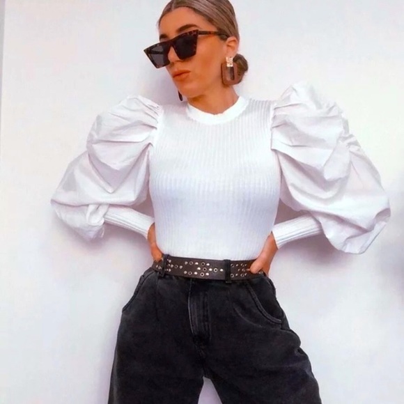 Zara Oversized Ballon Sleeve Combination Knit Top - Picture 2 of 16